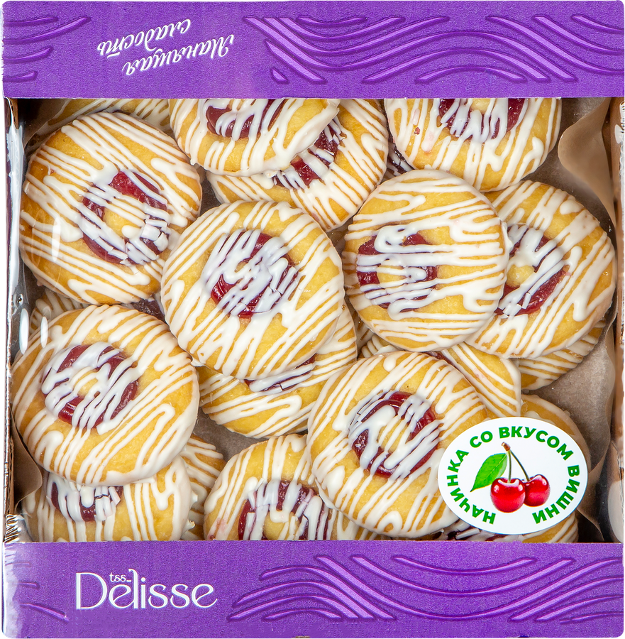 Печенье бисквитное DELISSE со вкусом вишни, в белой глазури