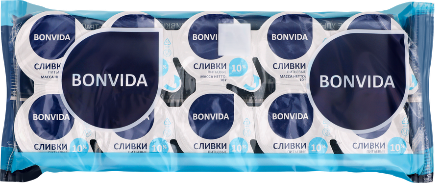 Сливки стерилизованные BONVIDA 10% порционные, без змж, 10x10г, 10*10г