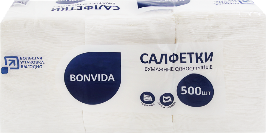 Салфетки бумажные BONVIDA белые 1-слой